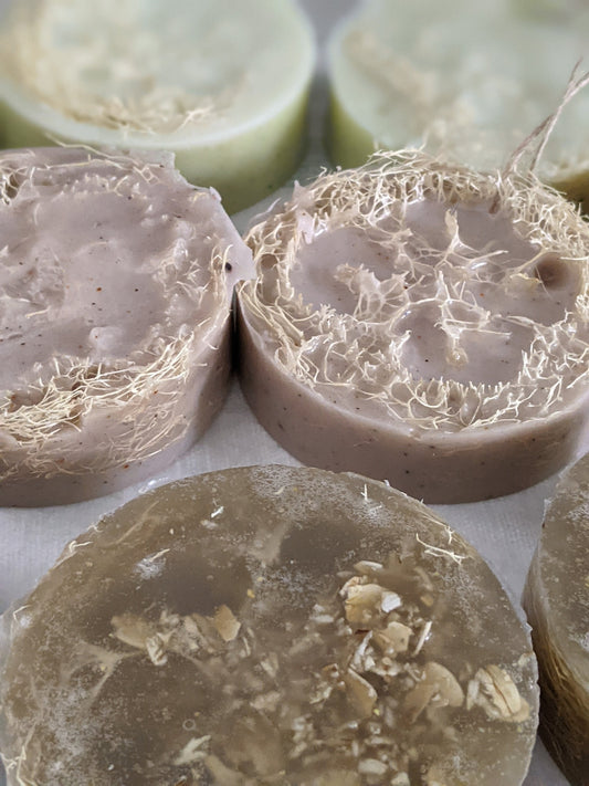 Exfoliating Goats Milk Loofah Soap | Handmade Organic Luffa soap | Foot soap scrub - choose your scent | Goats Milk Luffa Soap on a rope