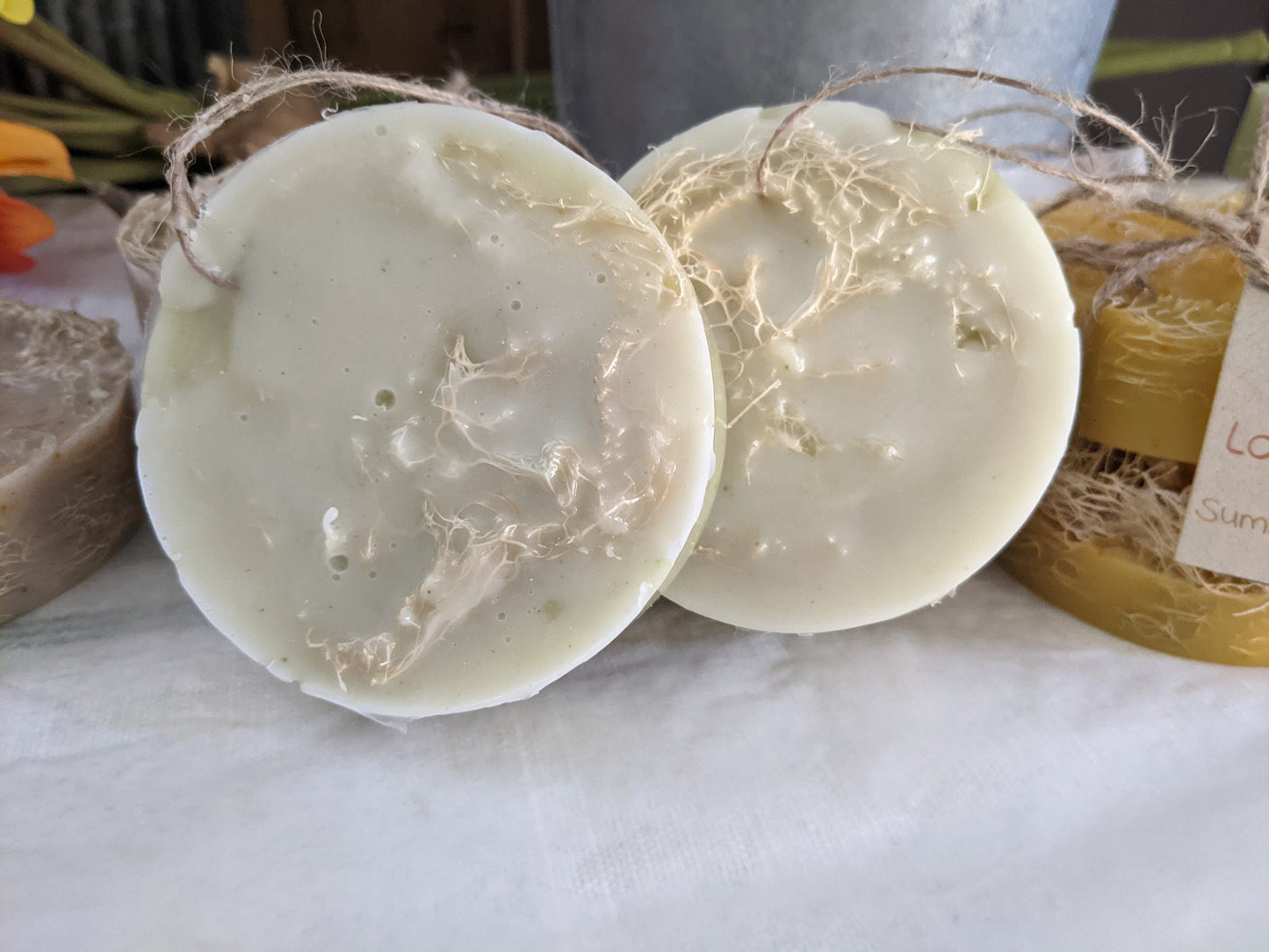 Exfoliating Goats Milk Loofah Soap | Handmade Organic Luffa soap | Foot soap scrub - choose your scent | Goats Milk Luffa Soap on a rope