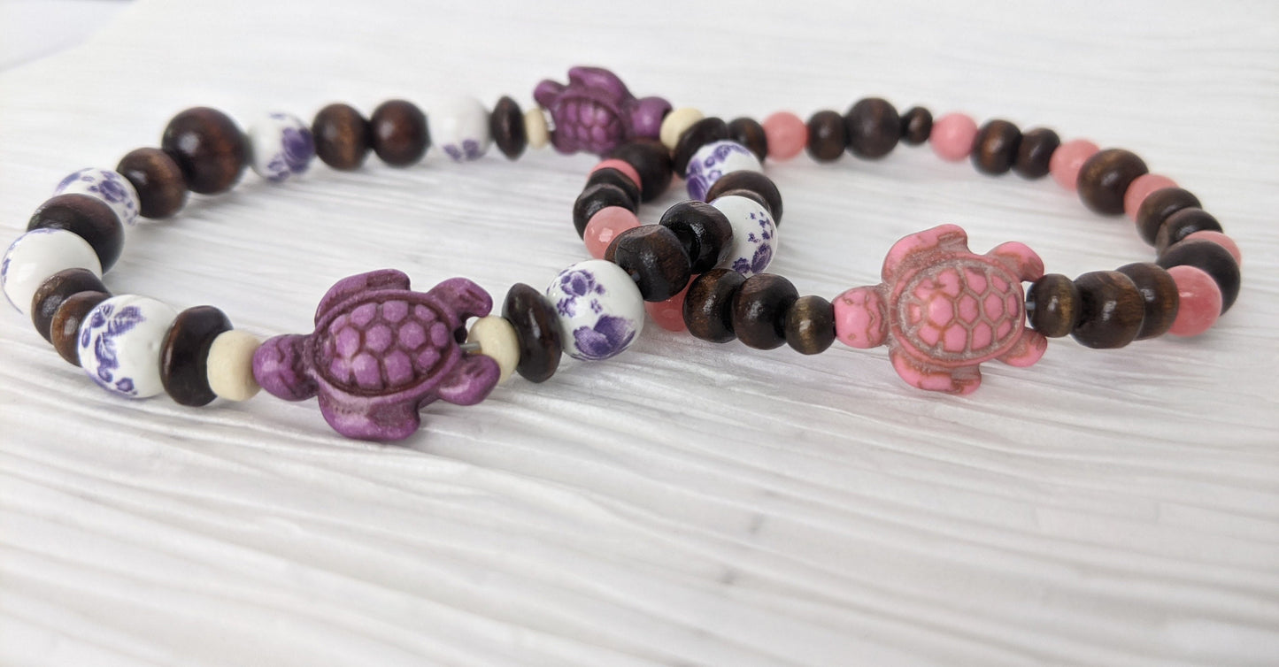 Sea Turtle Beaded Bracelet | All natural Beaded Bracelet with Sea Turtles | Handmade Sea Turtle Bracelet | Choose your color Bracelets