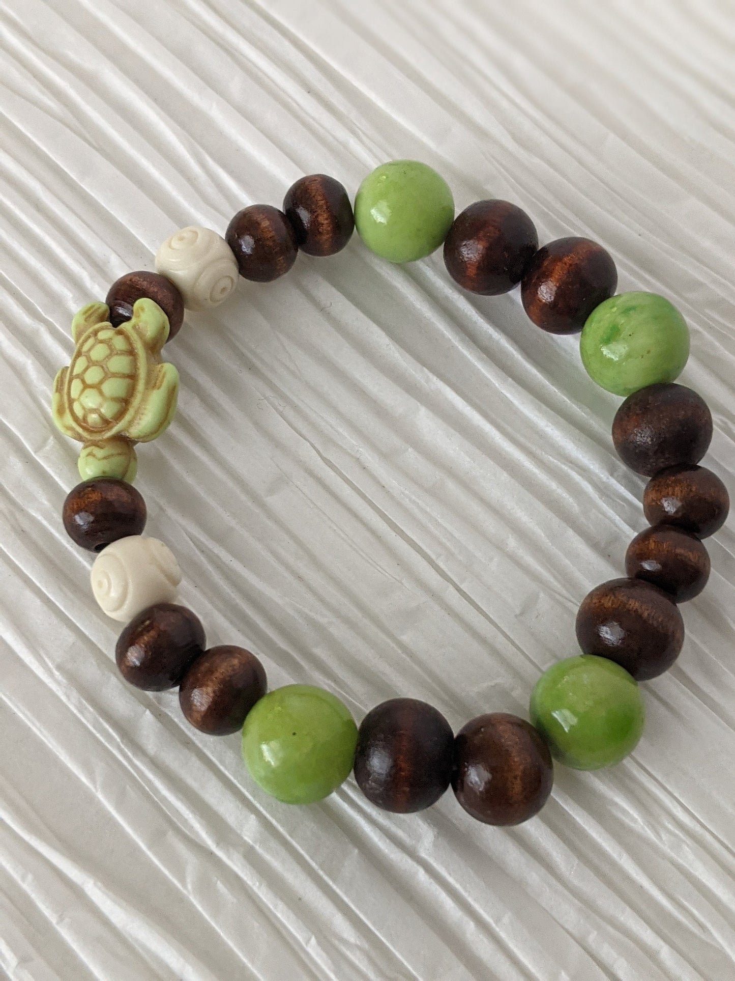 Sea Turtle Bead Bracelet | Handmade Beaded Green Sea Turtle Bracelet | Women's Sea Turtle Bracelet with natural gemstones and wood beads