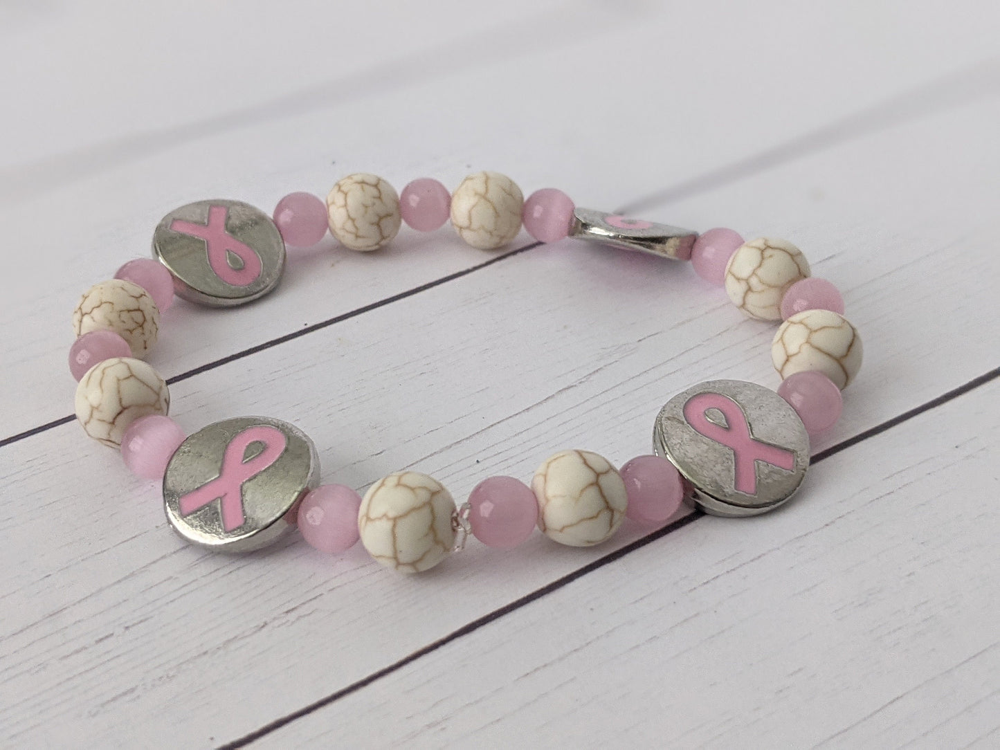 Handmade Breast Cancer Awareness Bracelet |  Pink Breast Cancer Beaded Bracelet| Breast Cancer Survivor Gift | Breast Cancer Jewelry