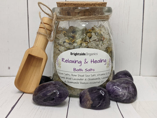 Healing Bath Salts with Amethyst |Bath Salts for relaxation | Organic Bath Salts with crystals for calm and balance