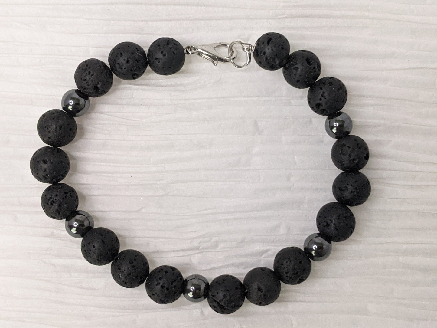 Healing Bracelet with Lava Rock + Hematite | Hematite Grounding Bracelet with Lava Stones | Aromatherapy Bracelet with Hematite & Lava rock