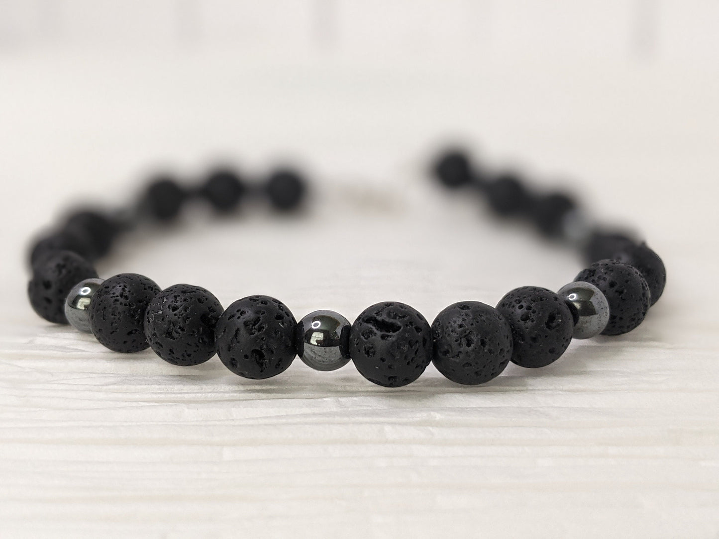 Healing Bracelet with Lava Rock + Hematite | Hematite Grounding Bracelet with Lava Stones | Aromatherapy Bracelet with Hematite & Lava rock