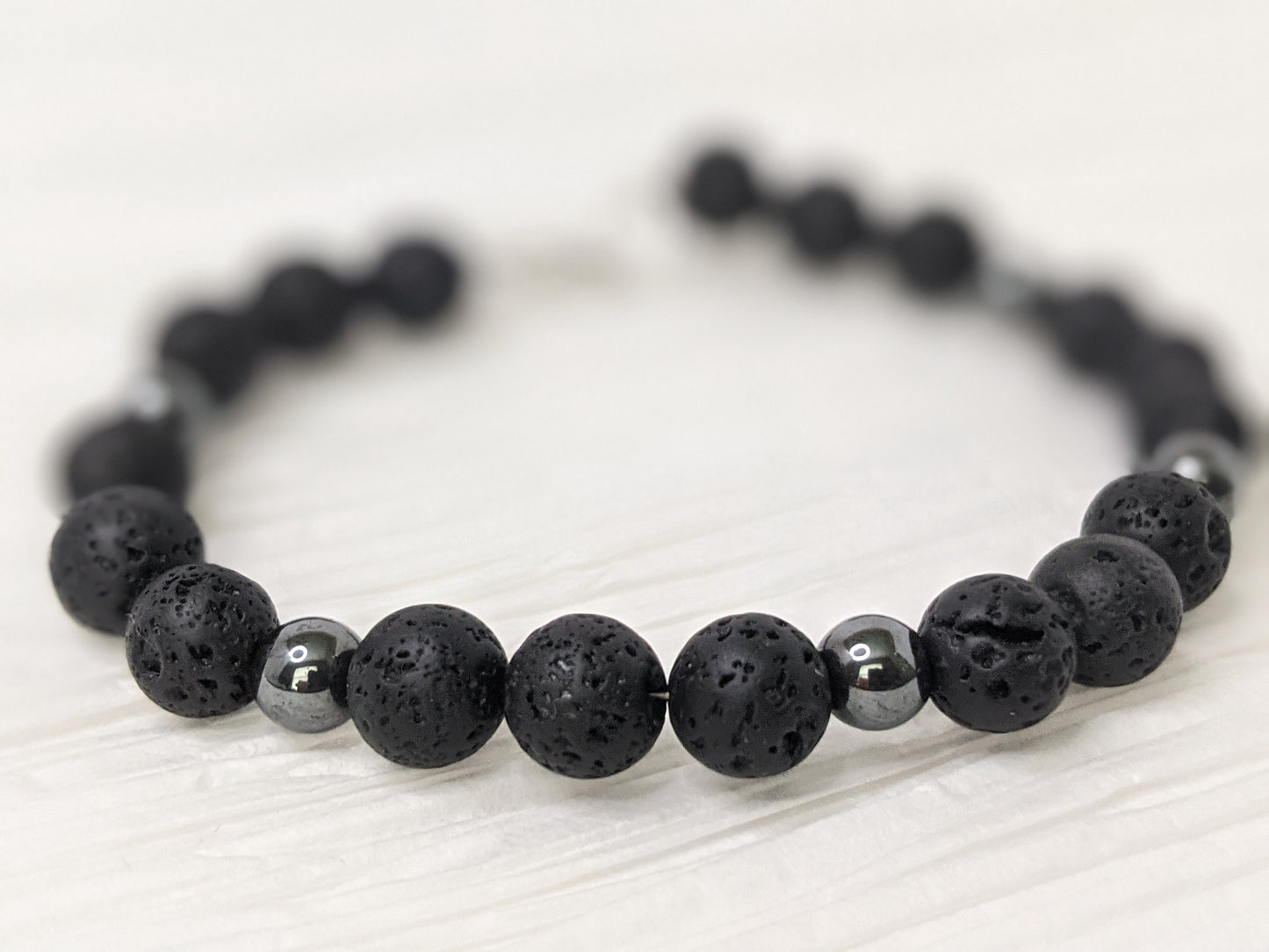 Healing Bracelet with Lava Rock + Hematite | Hematite Grounding Bracelet with Lava Stones | Aromatherapy Bracelet with Hematite & Lava rock