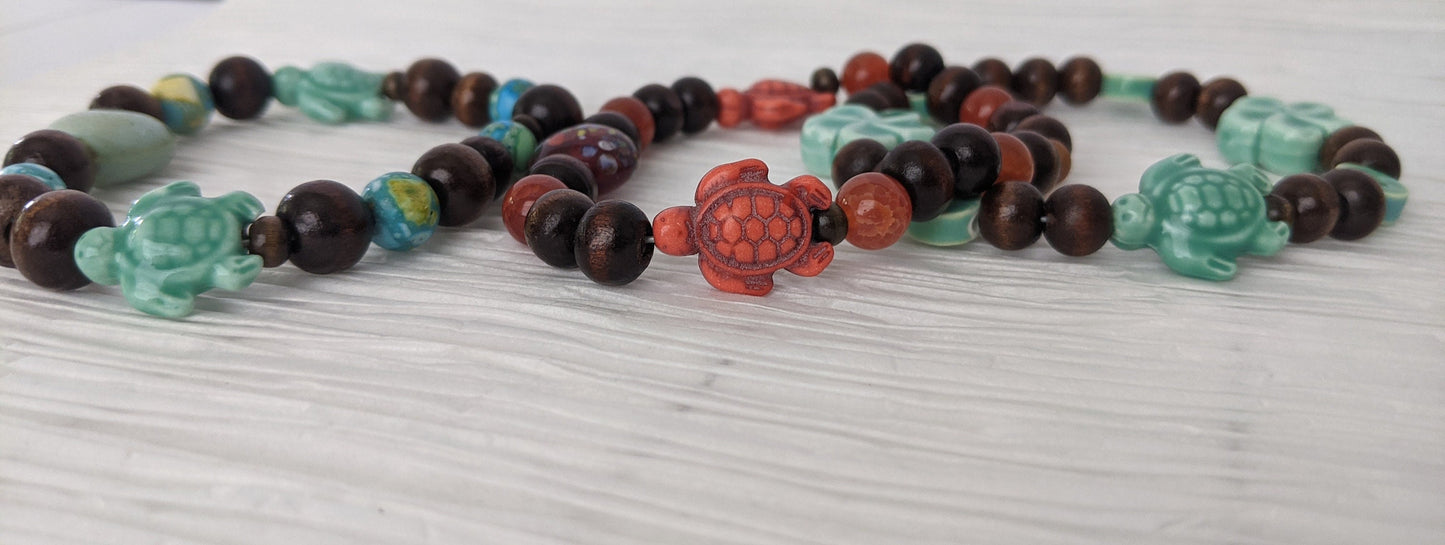 Sea Turtle Beaded Bracelet | All natural Beaded Bracelet with Sea Turtles | Handmade Sea Turtle Bracelet | Choose your color Bracelets