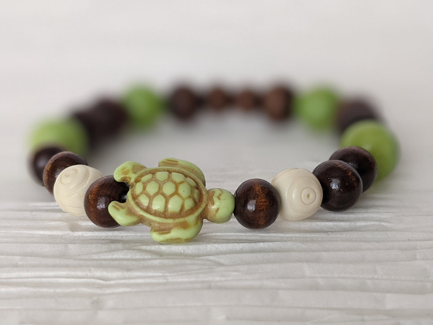 Sea Turtle Bead Bracelet | Handmade Beaded Green Sea Turtle Bracelet | Women's Sea Turtle Bracelet with natural gemstones and wood beads