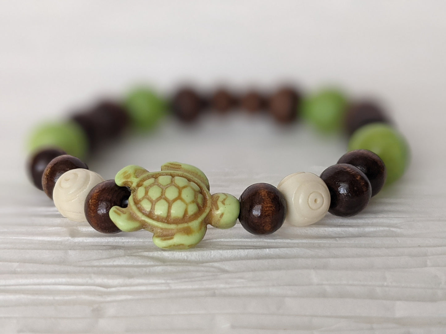 Sea Turtle Bead Bracelet | Handmade Beaded Green Sea Turtle Bracelet | Women's Sea Turtle Bracelet with natural gemstones and wood beads