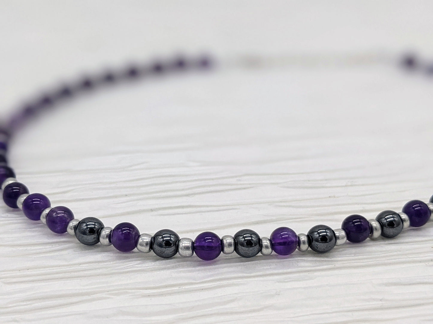 Amethyst Necklace with Hematite | Amethyst Beaded Necklace | Grounding Necklace with Hematite & Amethyst | Purple Stone Necklace