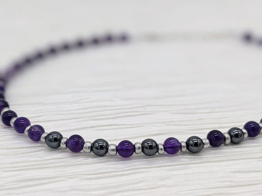 Amethyst Necklace with Hematite | Amethyst Beaded Necklace | Grounding Necklace with Hematite & Amethyst | Purple Stone Necklace