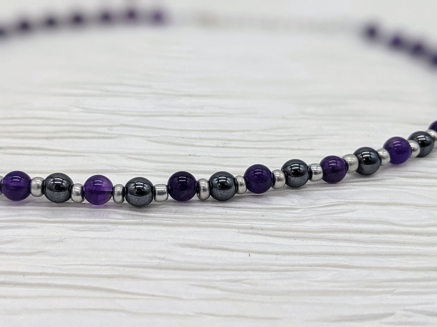 Amethyst Necklace with Hematite | Amethyst Beaded Necklace | Grounding Necklace with Hematite & Amethyst | Purple Stone Necklace