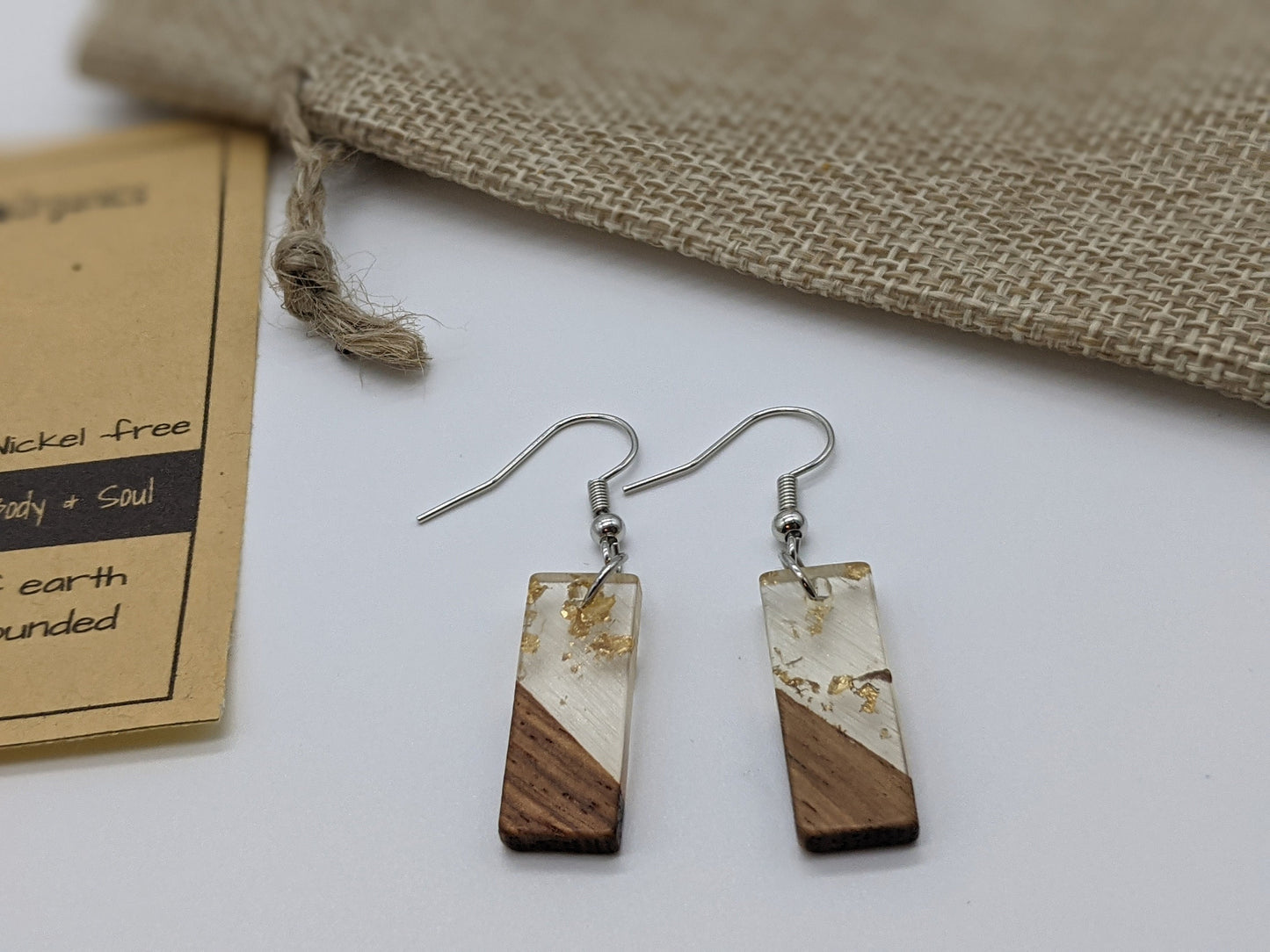 Bohemian Earrings for Fall | Natural Rectangular Wood Resin Earrings | Handmade Bohemian Jewelry | Fall Jewelry | Unique Earrings