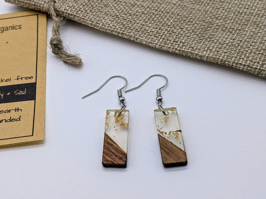 Bohemian Earrings for Fall | Natural Rectangular Wood Resin Earrings | Handmade Bohemian Jewelry | Fall Jewelry | Unique Earrings