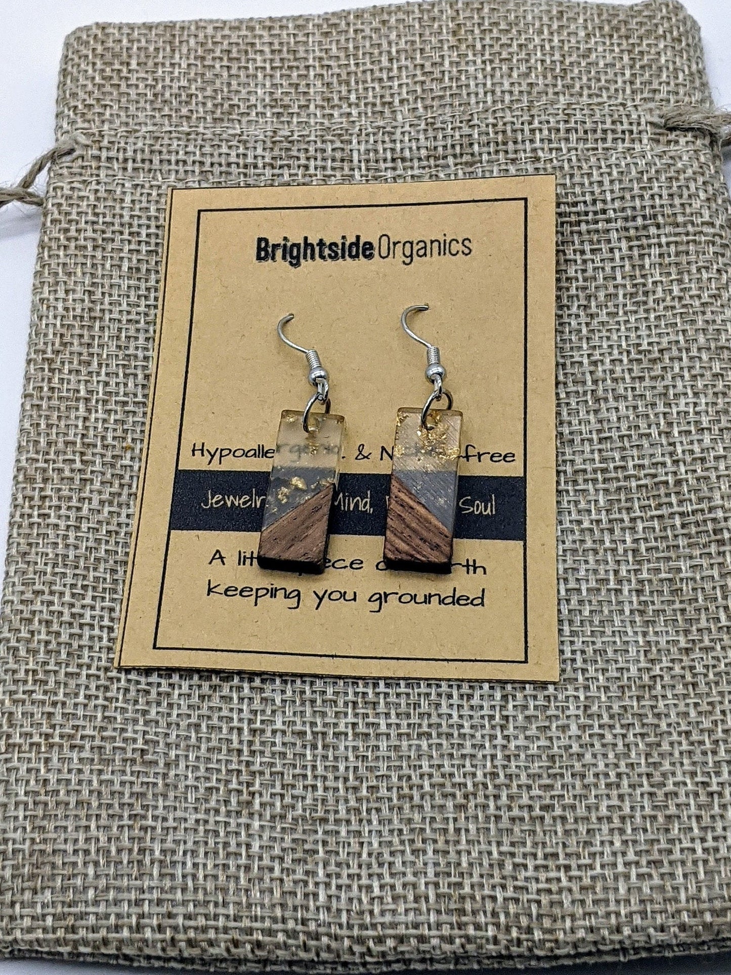 Bohemian Earrings for Fall | Natural Rectangular Wood Resin Earrings | Handmade Bohemian Jewelry | Fall Jewelry | Unique Earrings