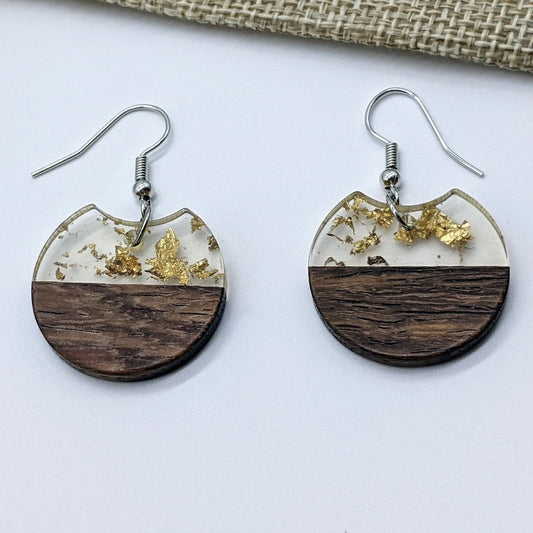 Bohemian Earrings for Fall | Natural Round Wood Resin Earrings | Handmade Bohemian Jewelry | Fall Jewelry | Unique Earrings