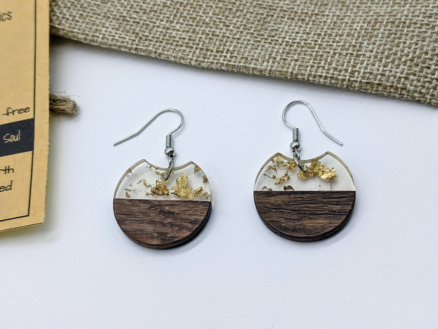 Bohemian Earrings for Fall | Natural Round Wood Resin Earrings | Handmade Bohemian Jewelry | Fall Jewelry | Unique Earrings