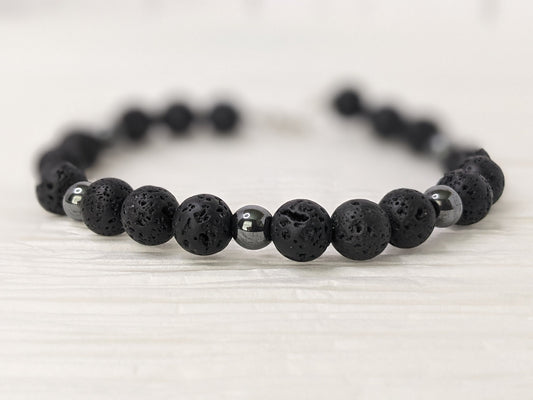 Healing Bracelet with Lava Rock + Hematite | Hematite Grounding Bracelet with Lava Stones | Aromatherapy Bracelet with Hematite & Lava rock