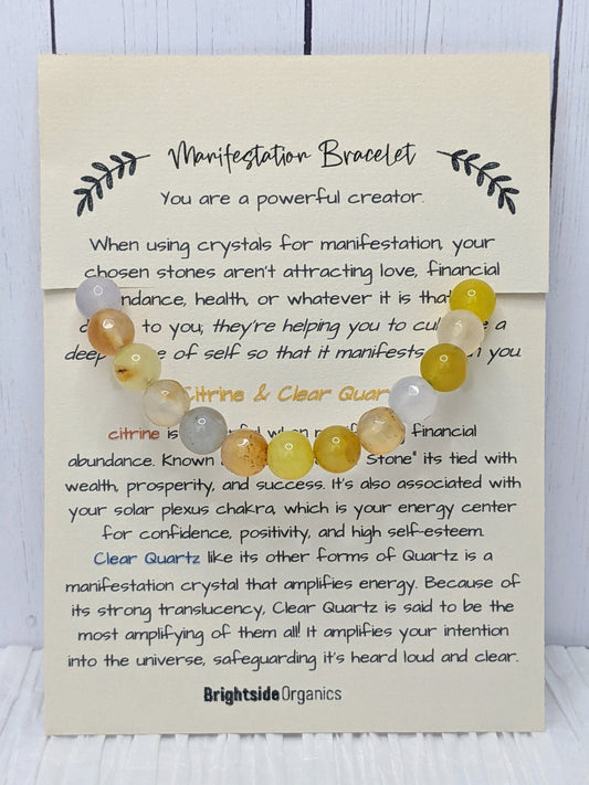 Manifestation Crystal Bracelet with Citrine and Clear Quartz | Manifest Abundance Bracelet with Crystals | Citrine Manifestation Bracelet