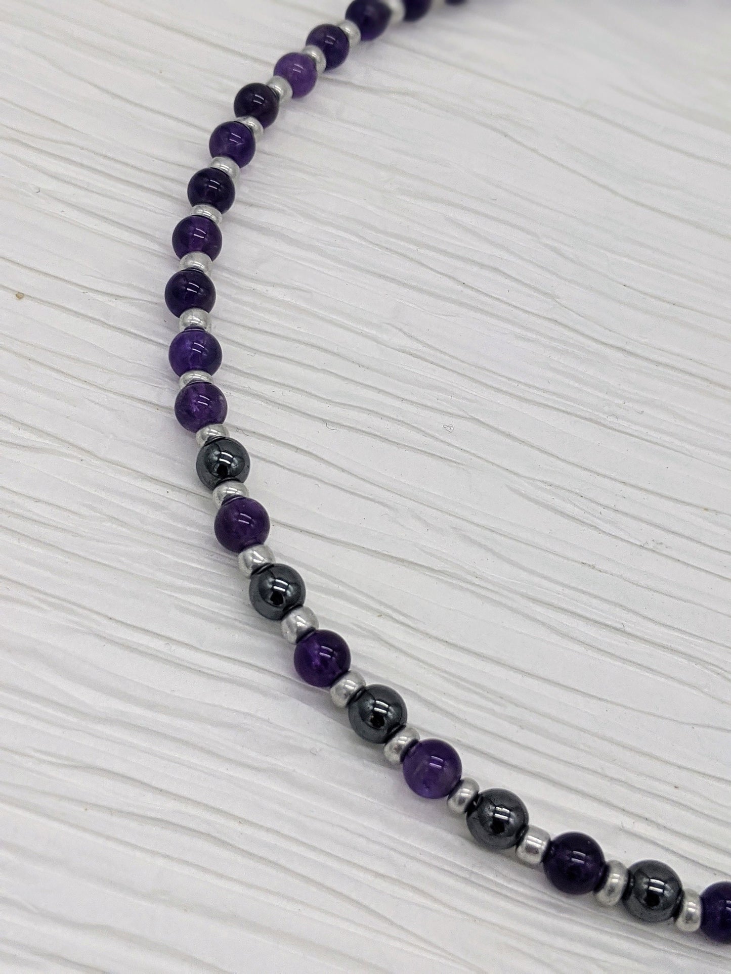 Amethyst Necklace with Hematite | Amethyst Beaded Necklace | Grounding Necklace with Hematite & Amethyst | Purple Stone Necklace