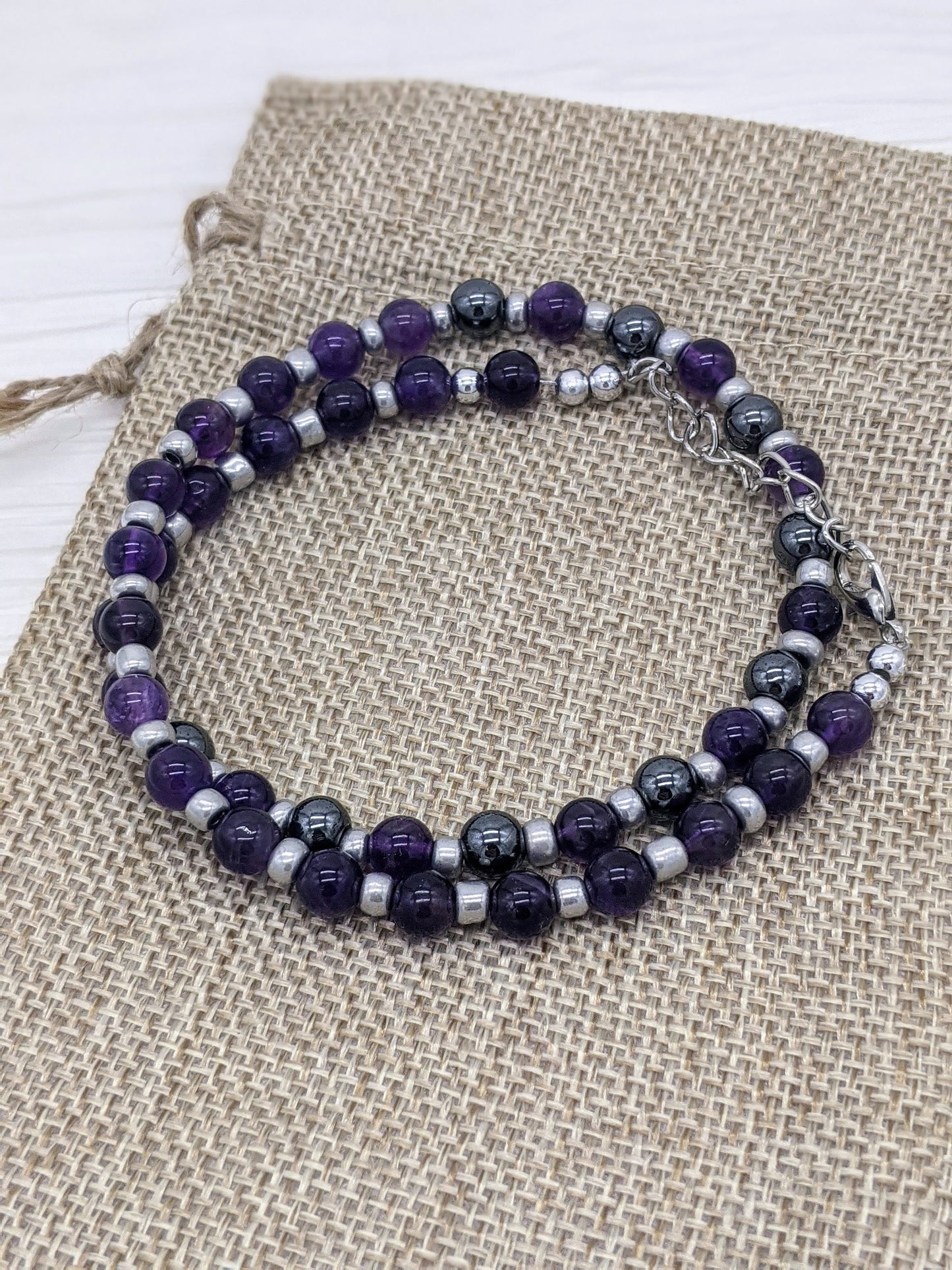 Amethyst Necklace with Hematite | Amethyst Beaded Necklace | Grounding Necklace with Hematite & Amethyst | Purple Stone Necklace