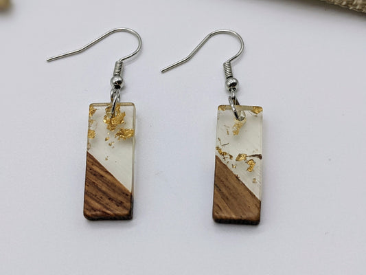 Bohemian Earrings for Fall | Natural Rectangular Wood Resin Earrings | Handmade Bohemian Jewelry | Fall Jewelry | Unique Earrings