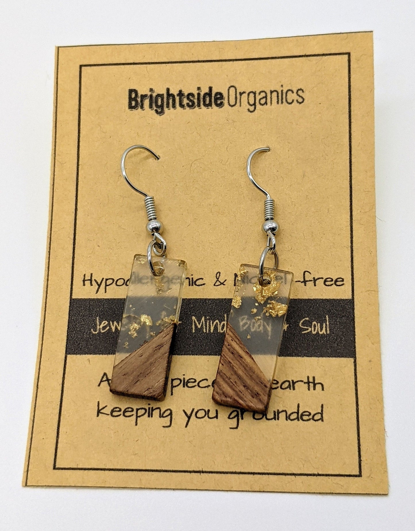 Bohemian Earrings for Fall | Natural Rectangular Wood Resin Earrings | Handmade Bohemian Jewelry | Fall Jewelry | Unique Earrings