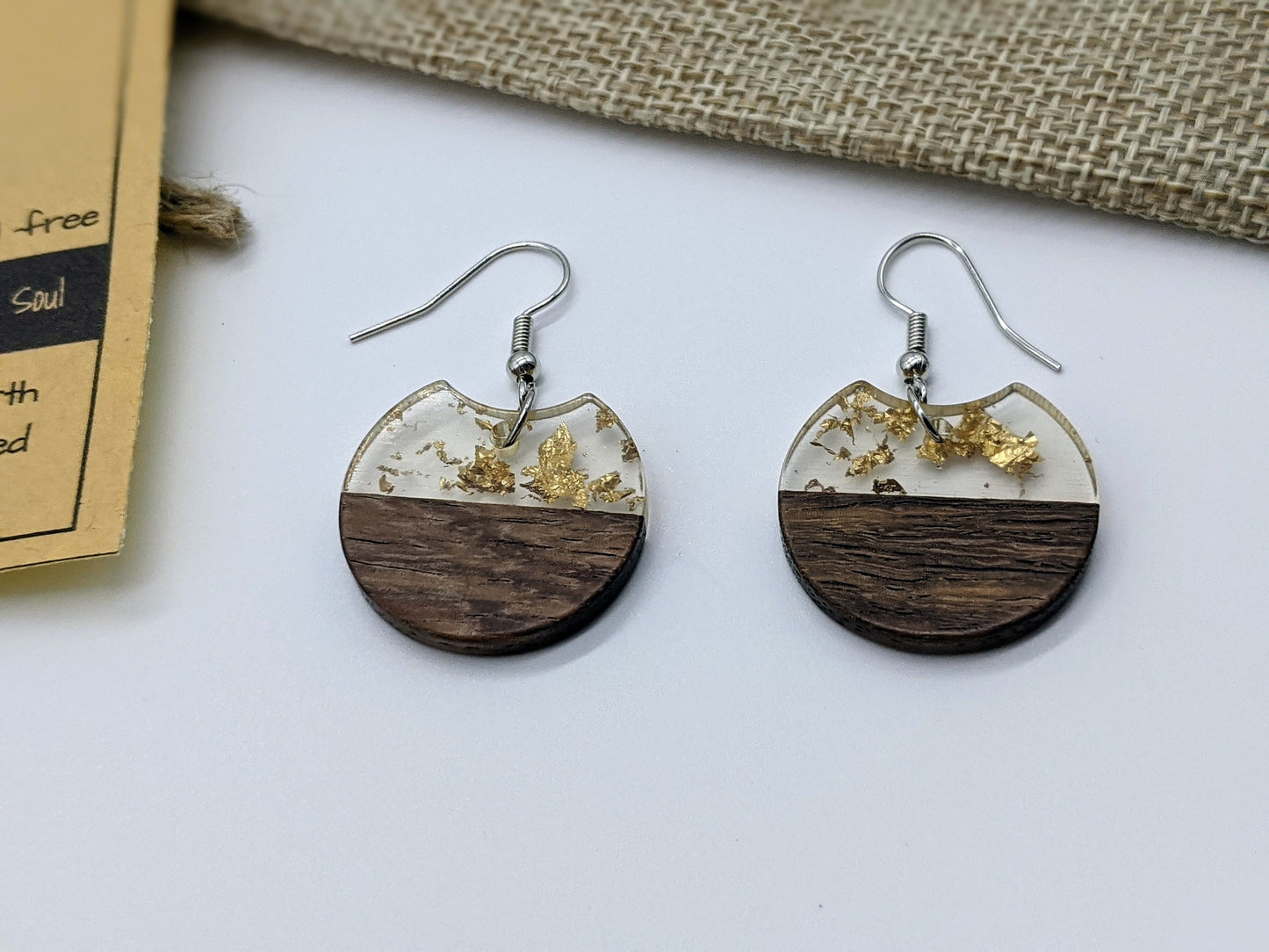 Bohemian Earrings for Fall | Natural Round Wood Resin Earrings | Handmade Bohemian Jewelry | Fall Jewelry | Unique Earrings