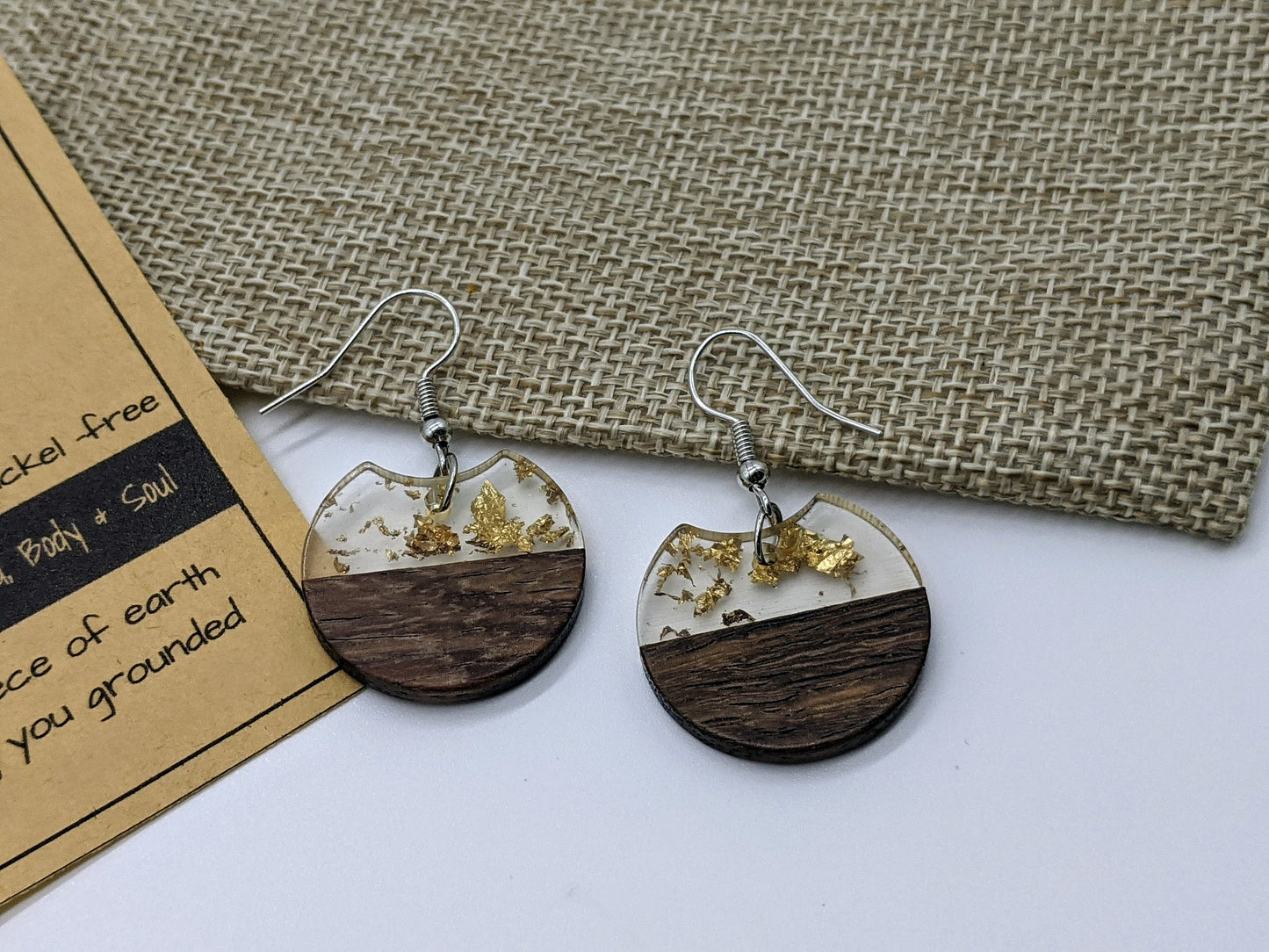 Bohemian Earrings for Fall | Natural Round Wood Resin Earrings | Handmade Bohemian Jewelry | Fall Jewelry | Unique Earrings