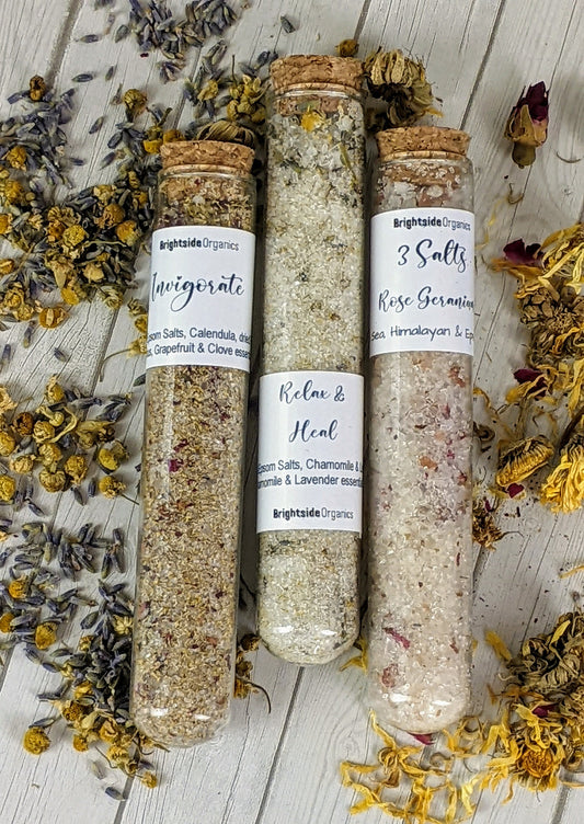 Healing Herbal Bath Salts | Organic Bath Salts Tubes set of 3 | Gifts for Her | Gifts for mom | Relaxing Bath Salts with Dead Sea Salts