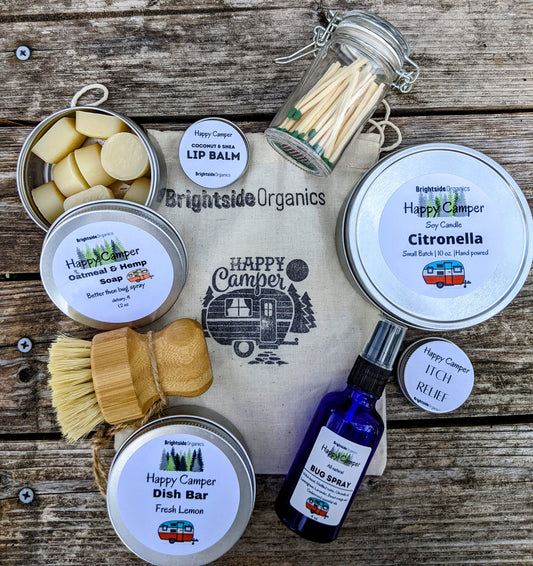 Happy Camper Go Bag | Camping Kitchen Essentials | Camping Essentials Kit | Camper Gift set | Natural bug spray & Citronella Candle