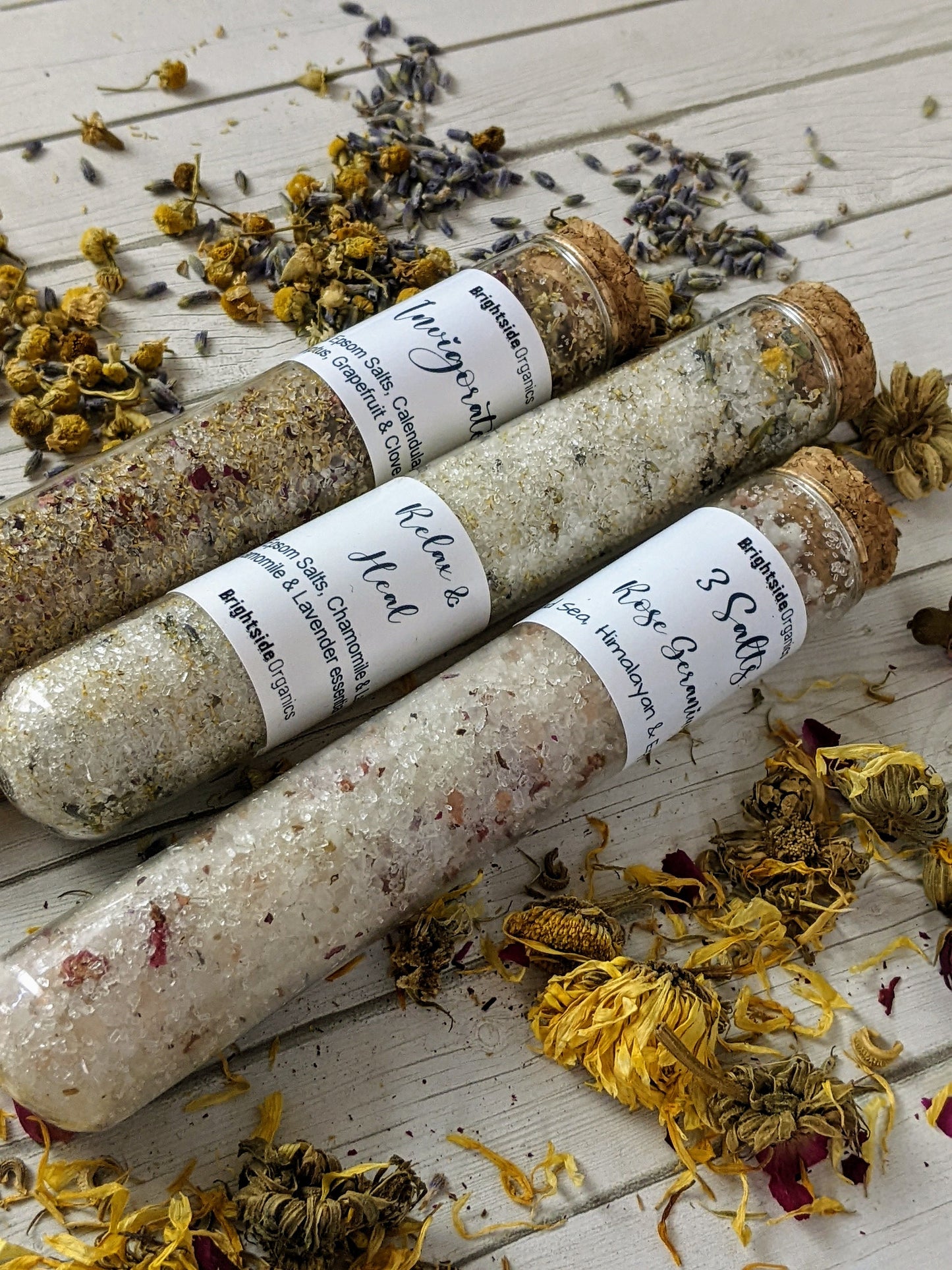 Healing Herbal Bath Salts | Organic Bath Salts Tubes set of 3 | Gifts for Her | Gifts for mom | Relaxing Bath Salts with Dead Sea Salts