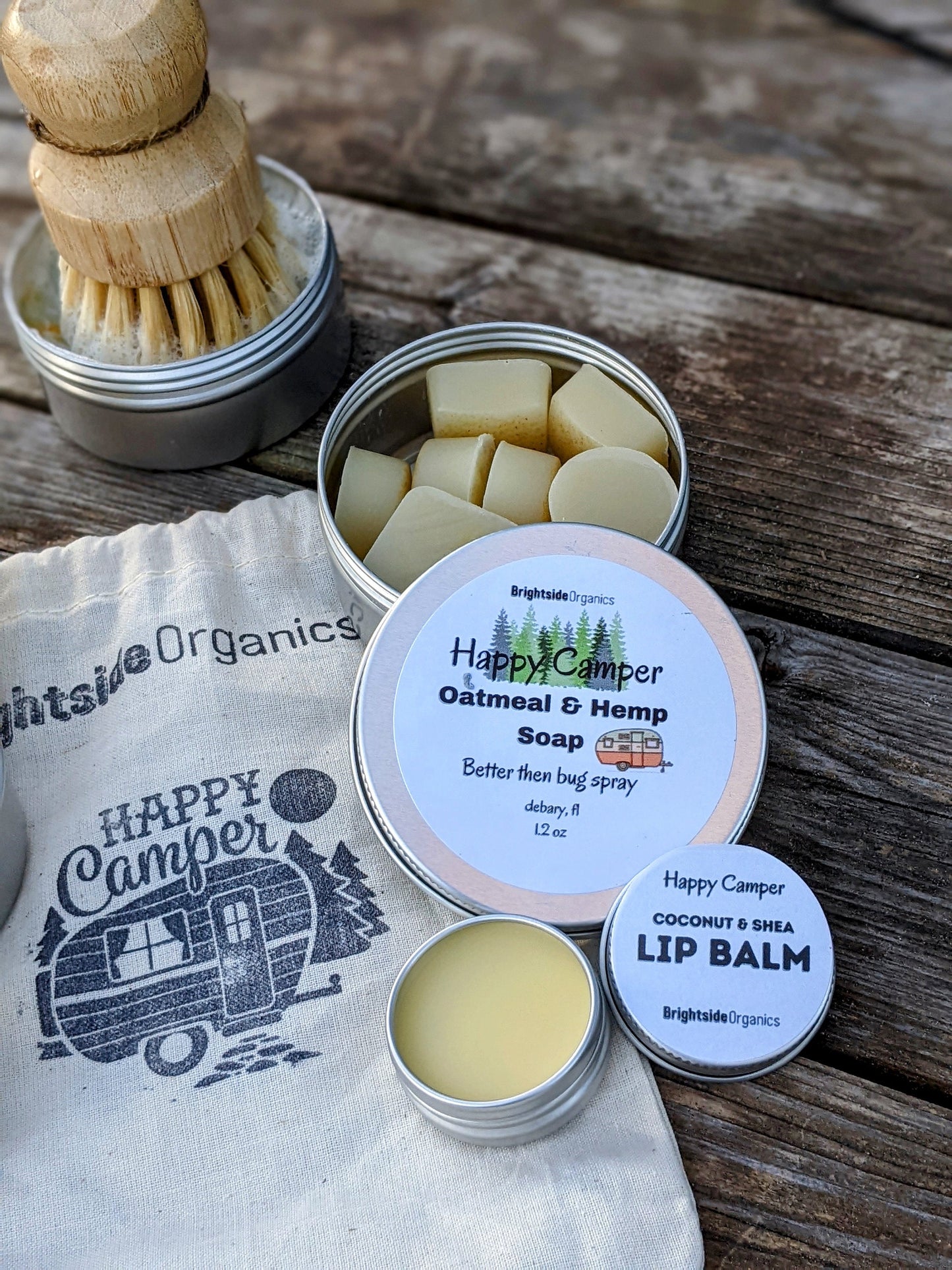 Happy Camper Go Bag | Camping Kitchen Essentials | Camping Essentials Kit | Camper Gift set | Natural bug spray & Citronella Candle