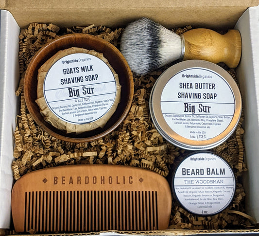 Men's Shave kit | Mens Grooming Kit | All Natural Shaving + Grooming Set for Men | Goats Milk Shave Soap | Shea Butter Shave Soap Set